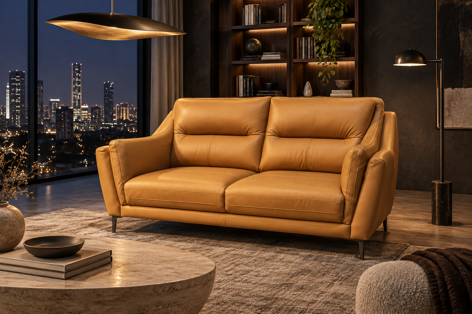 C-11 Taormina Cognac Leather Corner Suite - Sofa Lusso Bangalore